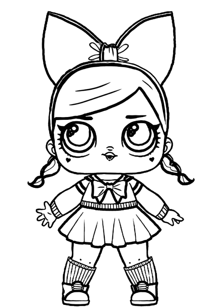 Coloring page Doll with a big bow Print